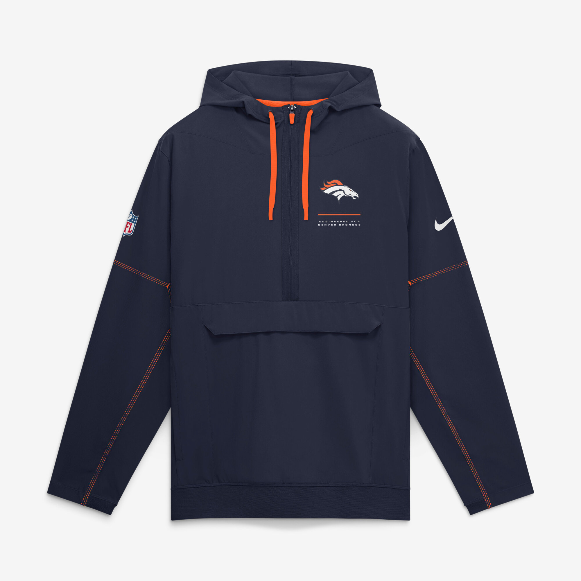 Men's Nike Navy Denver Broncos Sideline Logo Glory Anorak Half-Zip Hooded Jacket