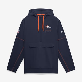 Men's Nike Navy Denver Broncos Sideline Logo Glory Anorak Half-Zip Hooded Jacket