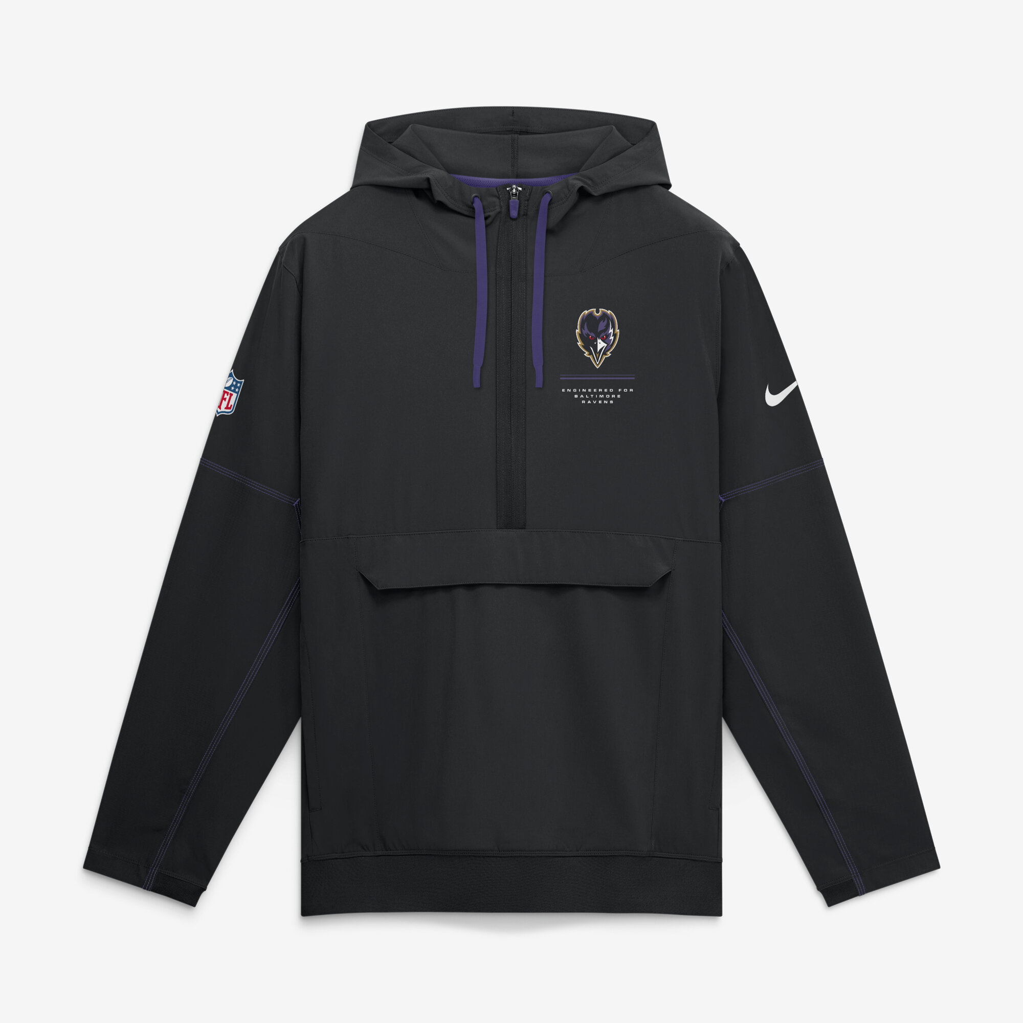 Men's Nike Black Baltimore Ravens Sideline Logo Glory Anorak Half-Zip Hooded Jacket