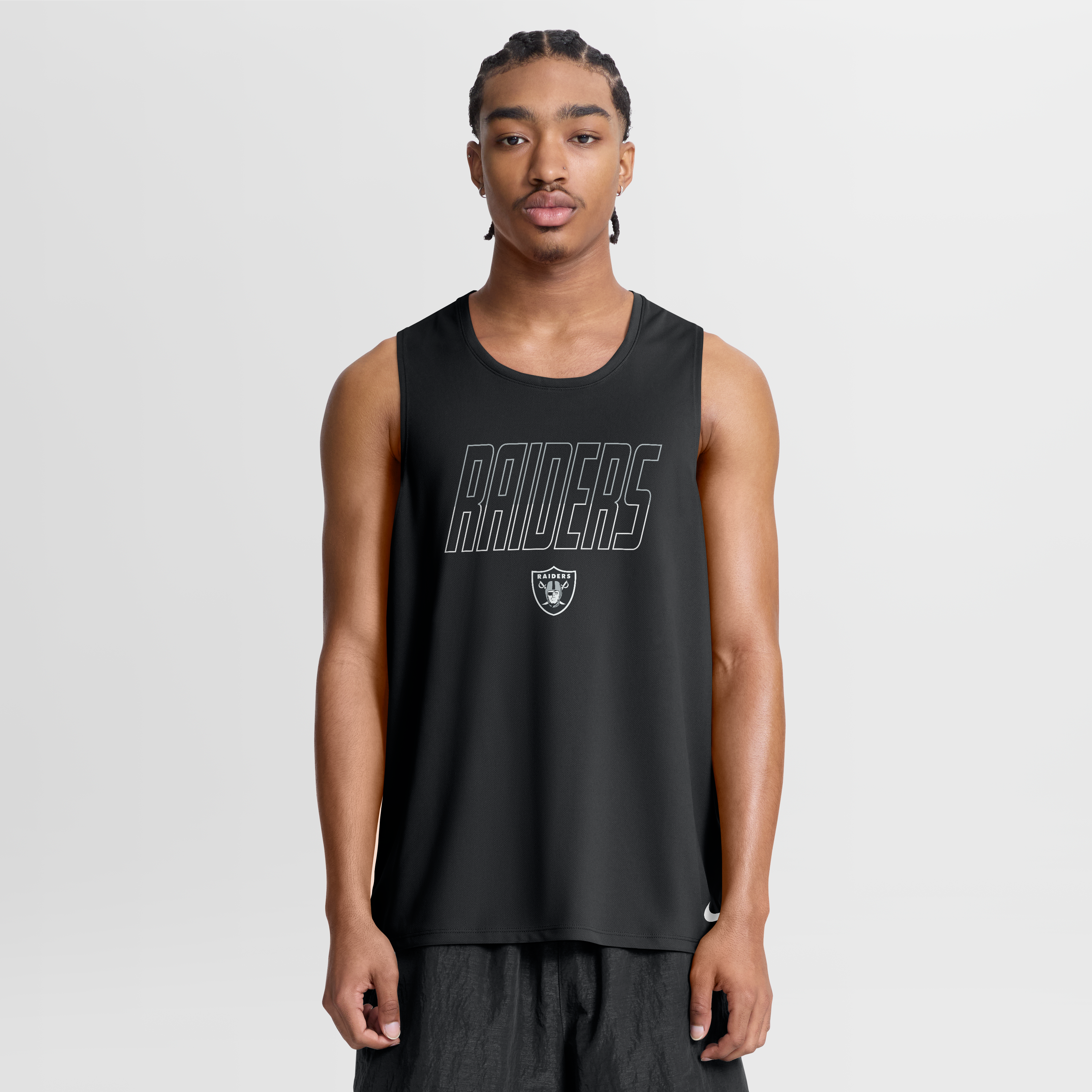 Men’s Nike Black Las Vegas Raiders Kickoff Miler Dri-FIT Tank Top Men’s Nike Black Las Vegas Raiders Kickoff Miler Dri-FIT Tank Top
