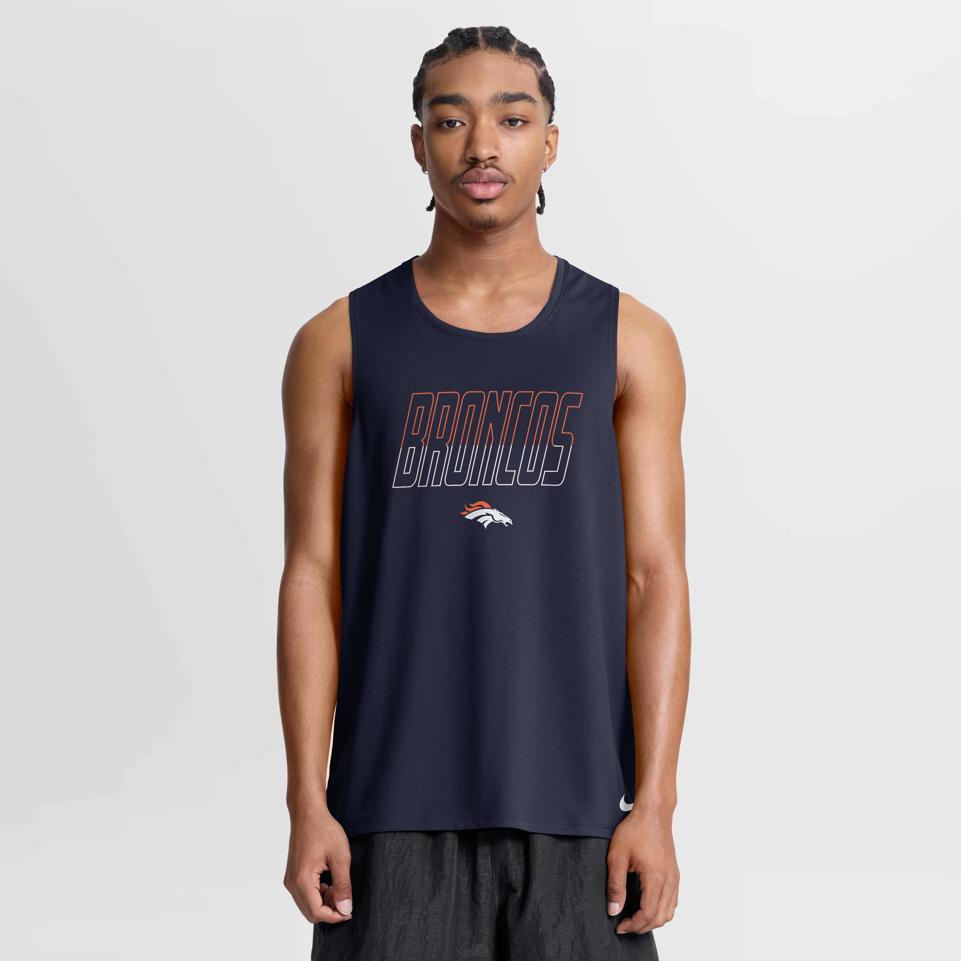 Men’s Nike Navy Denver Broncos Kickoff Miler Dri-FIT Tank Top