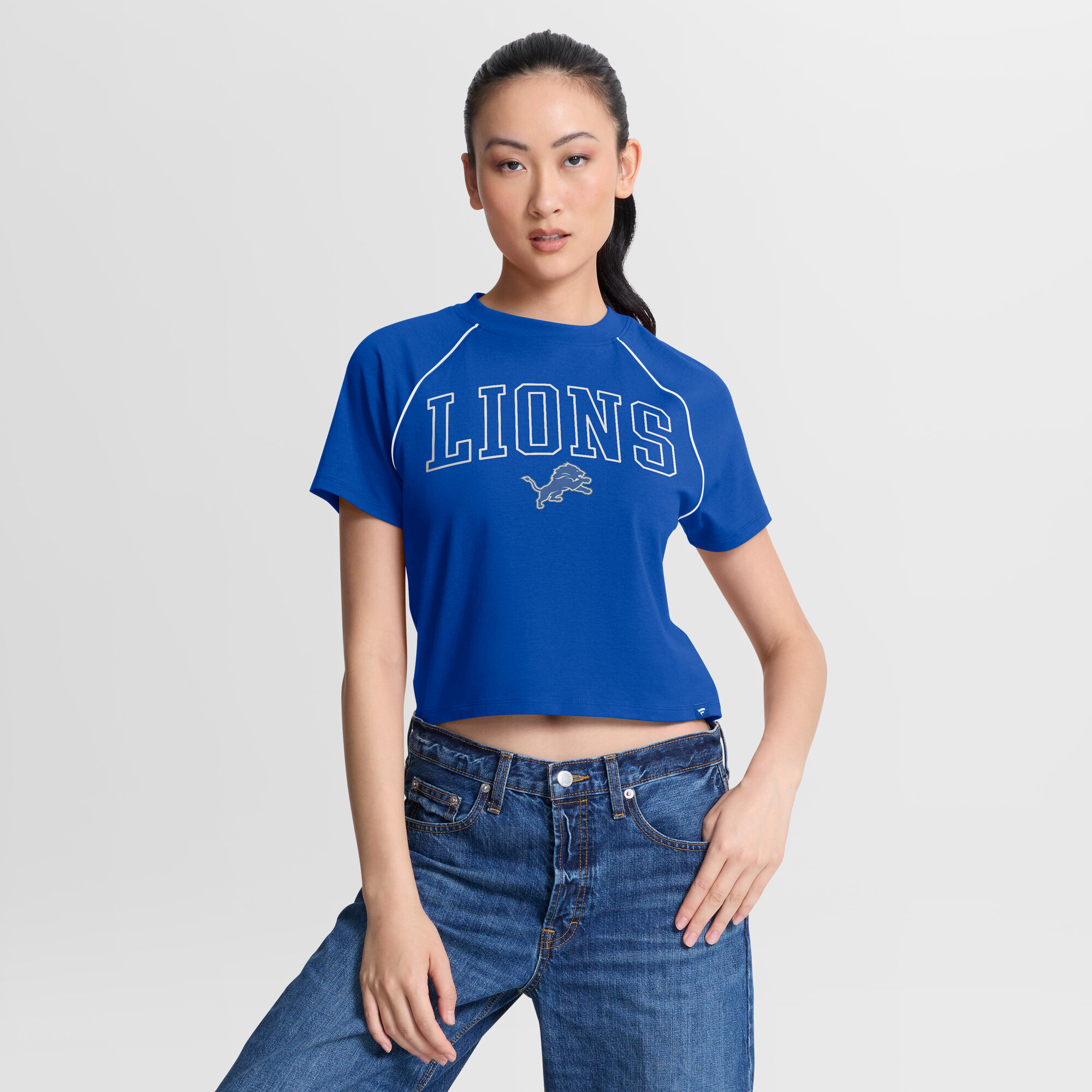Women's Fanatics Blue Detroit Lions Offensive Scheme Raglan Tri-Blend Cropped Top