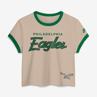 Women's Nike Cream Philadelphia Eagles Rewind Ringer Mod Cropped T-Shirt