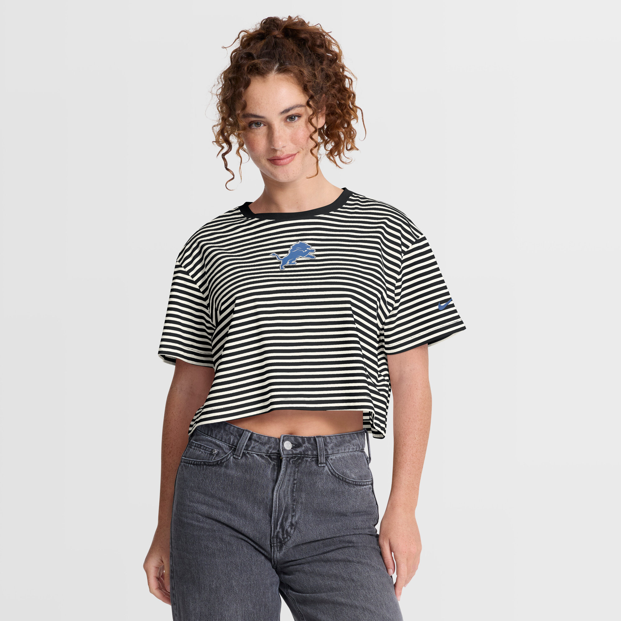 Women's Nike Black/Cream Detroit Lions Striped Cropped T-Shirt