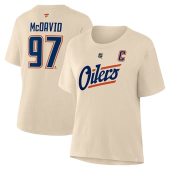 Women's Fanatics Connor McDavid Beige Edmonton Oilers Alternate Name & Number T-Shirt