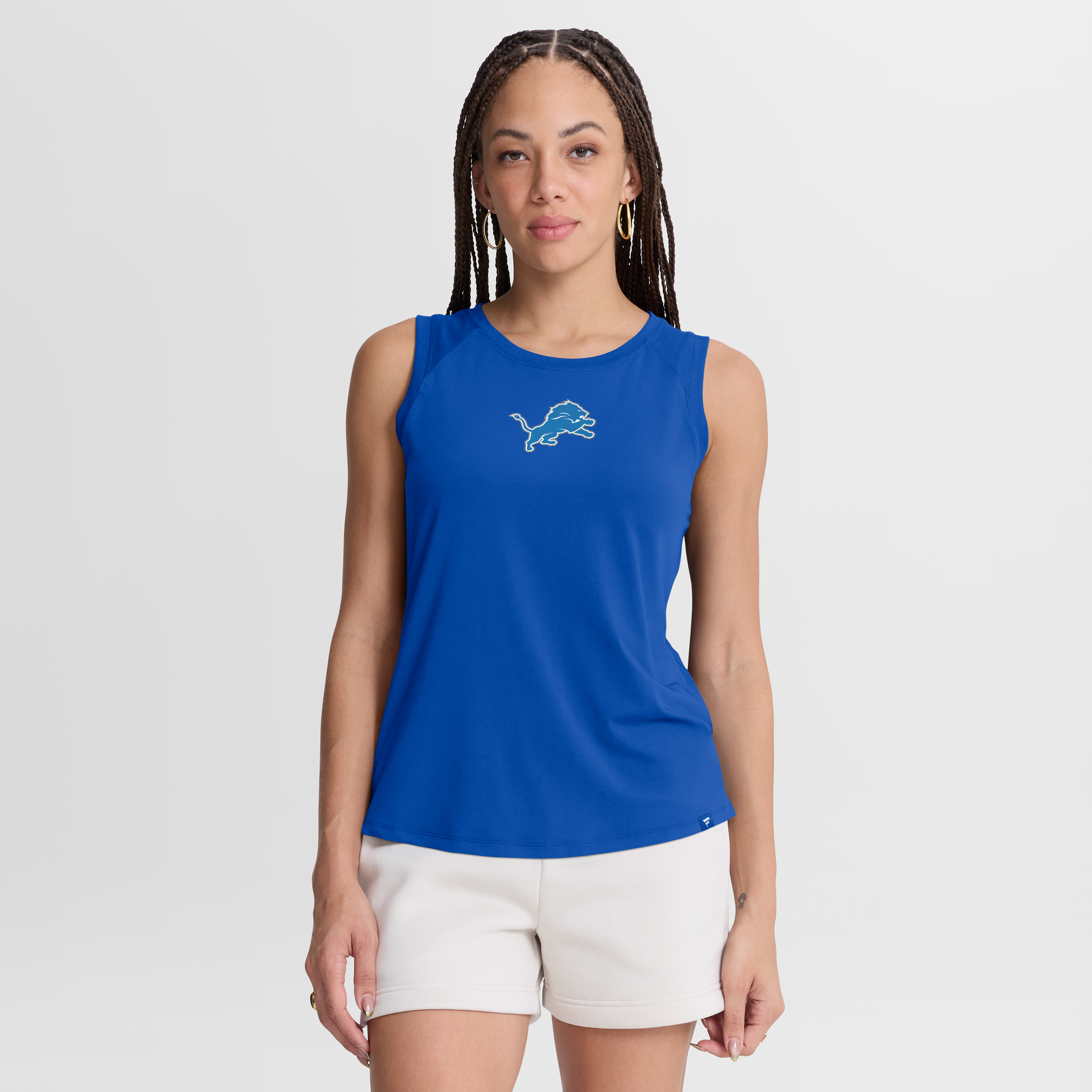 Women's Fanatics Blue Detroit Lions Draped Mesh Back Performance​ Tank Top