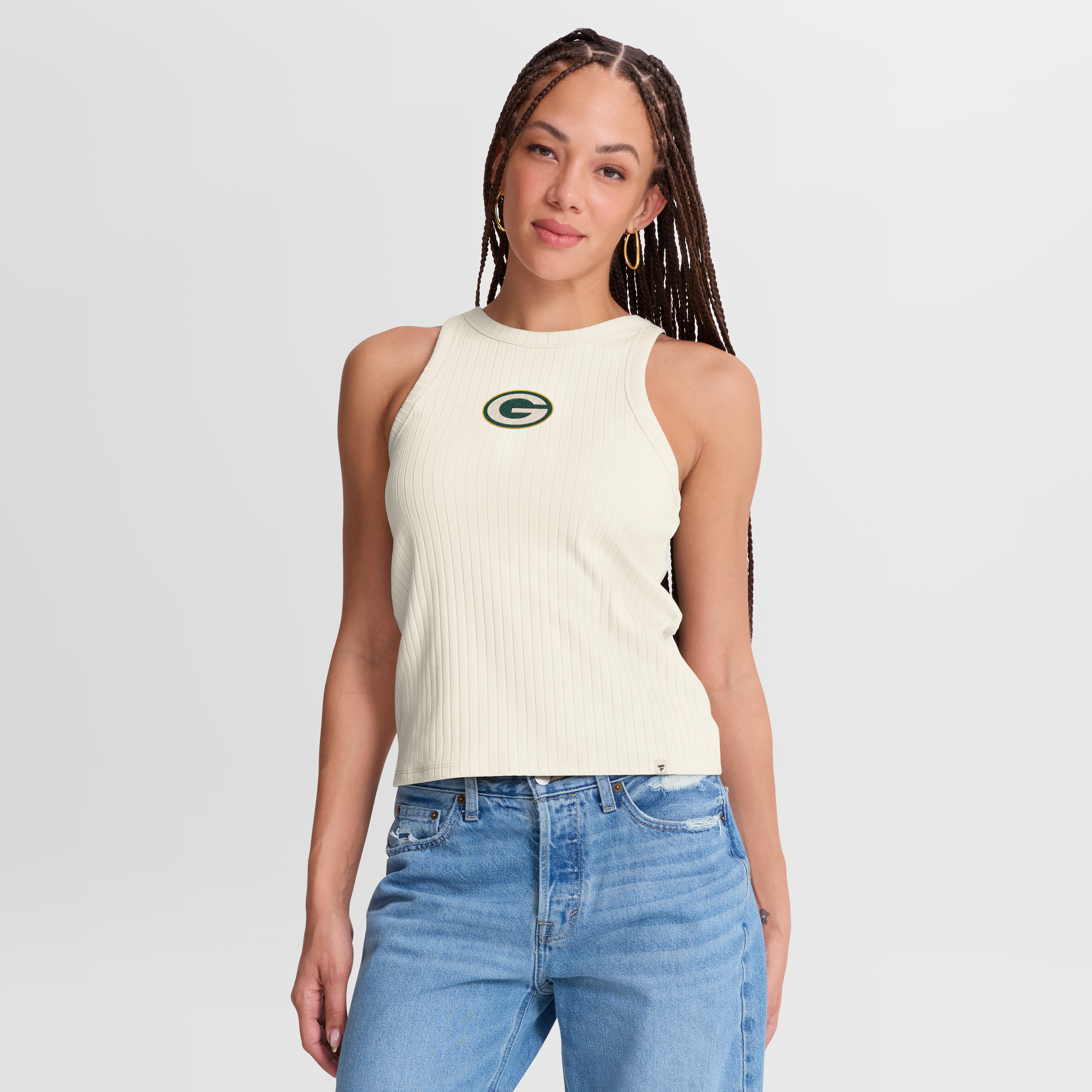 Women's Fanatics Cream Green Bay Packers Star Play Tri-Blend Ribbed Tank Top