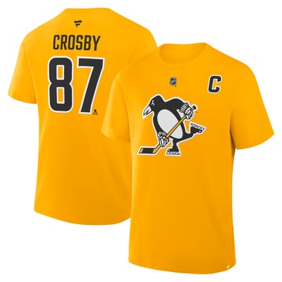 Men's Fanatics Sidney Crosby Gold Pittsburgh Penguins Authentic Stack Name & Number T-Shirt