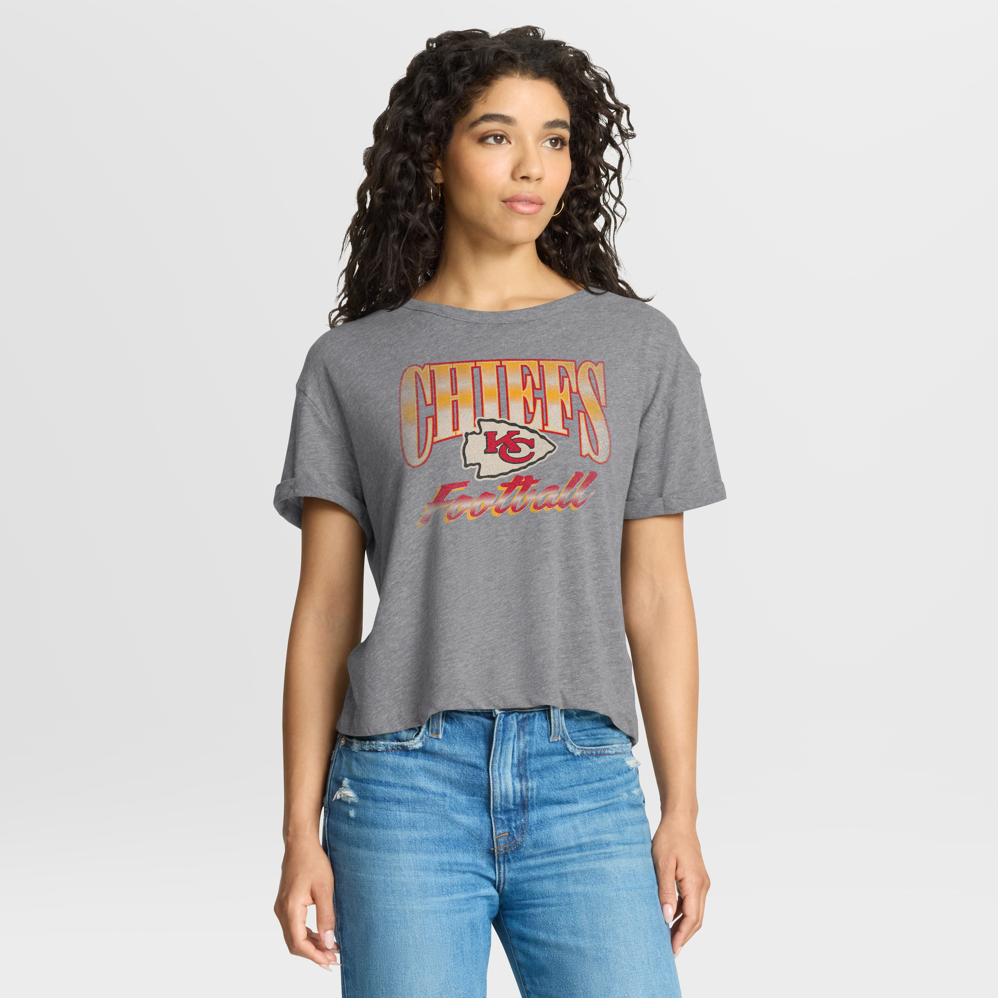 Women's Fanatics Heather Gray Kansas City Chiefs Overplayed Tribute Tri-Blend Boxy T-Shirt
