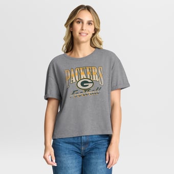 Women's Fanatics Heather Gray Green Bay Packers Overplayed Tribute Tri-Blend Boxy T-Shirt