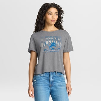 Women's Fanatics Heather Gray Detroit Lions Overplayed Tribute Tri-Blend Boxy T-Shirt