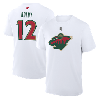 Men's Fanatics Matthew Boldy White Minnesota Wild Alternate Authentic Stack Name & Number T-Shirt