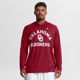 Men's Jordan Brand Crimson Oklahoma Sooners Primetime Arch Tri-Blend Dri-FIT Long Sleeve Hooded T-Shirt