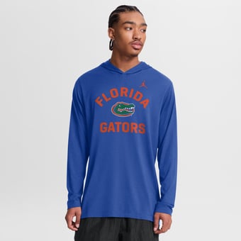 Men's Jordan Brand Royal Florida Gators Primetime Arch Tri-Blend Dri-FIT Long Sleeve Hooded T-Shirt