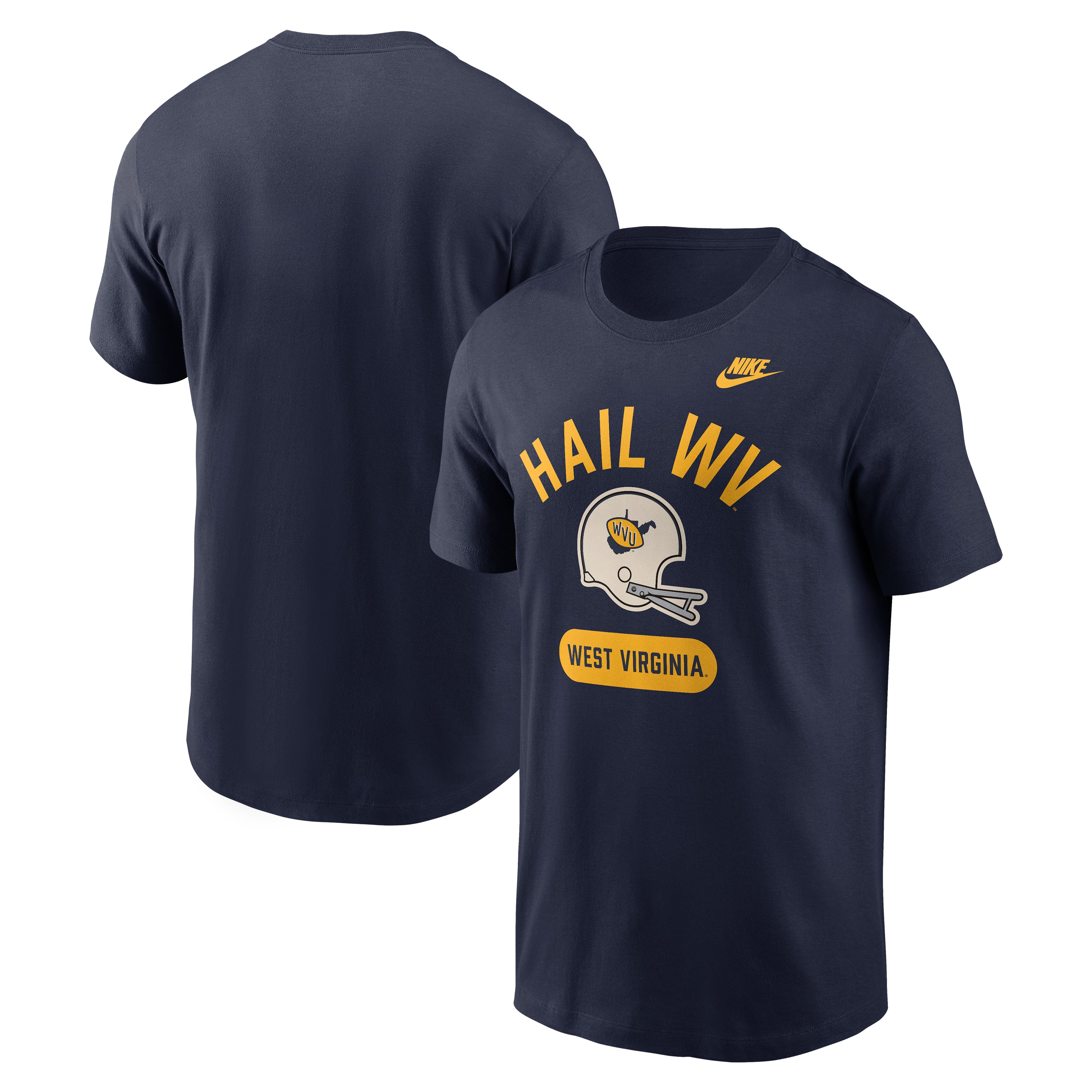 Men's Nike Navy West Virginia Mountaineers Legacy Arch Helmet T-Shirt