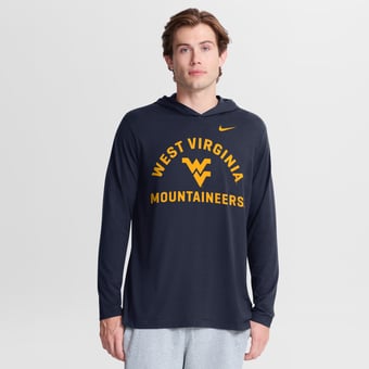 Men's Nike Navy West Virginia Mountaineers Primetime Arch Tri-Blend Dri-FIT Long Sleeve Hooded T-Shirt