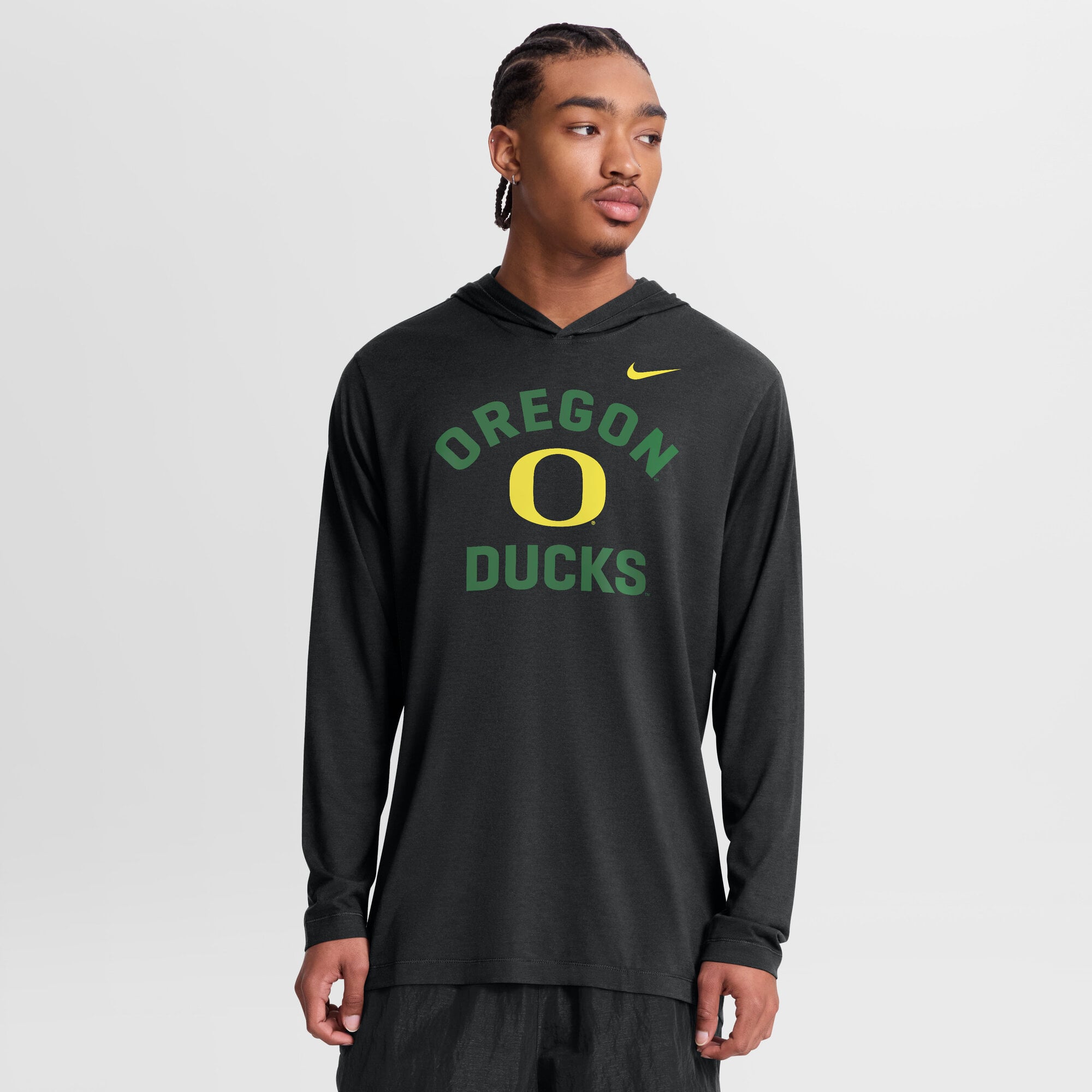 Men's Nike Black Oregon Ducks Primetime Arch Tri-Blend Dri-FIT Long Sleeve Hooded T-Shirt