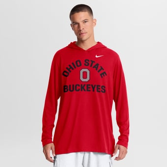 Men's Nike Scarlet Ohio State Buckeyes Primetime Arch Tri-Blend Dri-FIT Long Sleeve Hooded T-Shirt