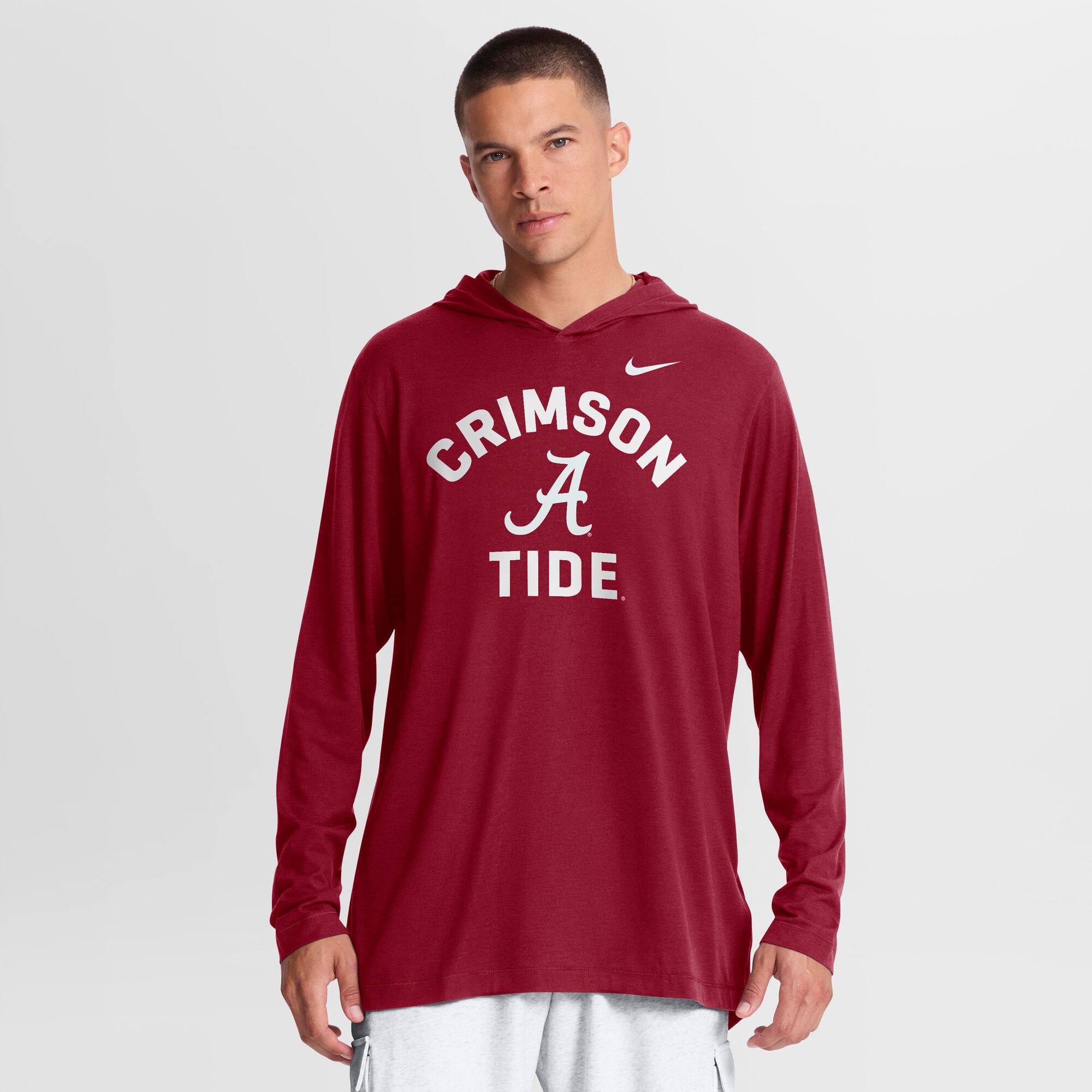 Men's Nike Crimson Alabama Crimson Tide Primetime Arch Tri-Blend Dri-FIT Long Sleeve Hooded T-Shirt