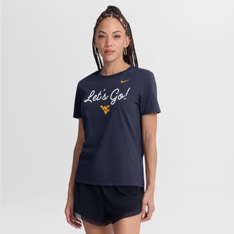 Women's Nike Navy West Virginia Mountaineers Script Mantra Logo T-Shirt
