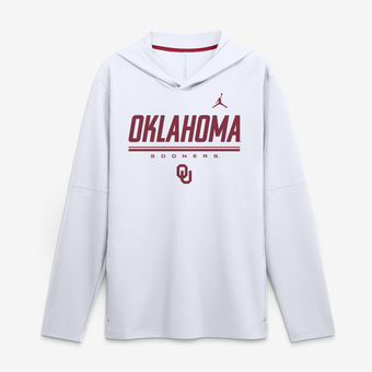 Men's Jordan Brand White Oklahoma Sooners 2026 Sideline Lightweight Long Sleeve Hooded Dri-FIT Top