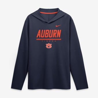Men's Nike Navy Auburn Tigers 2026 Sideline Lightweight Long Sleeve Hooded Dri-FIT Top