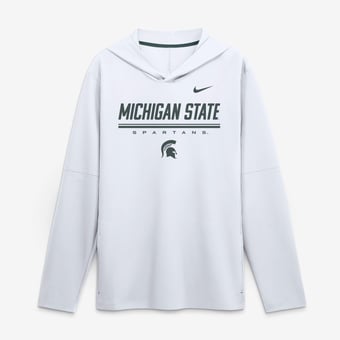 Men's Nike White Michigan State Spartans 2026 Sideline Lightweight Long Sleeve Hooded Dri-FIT Top