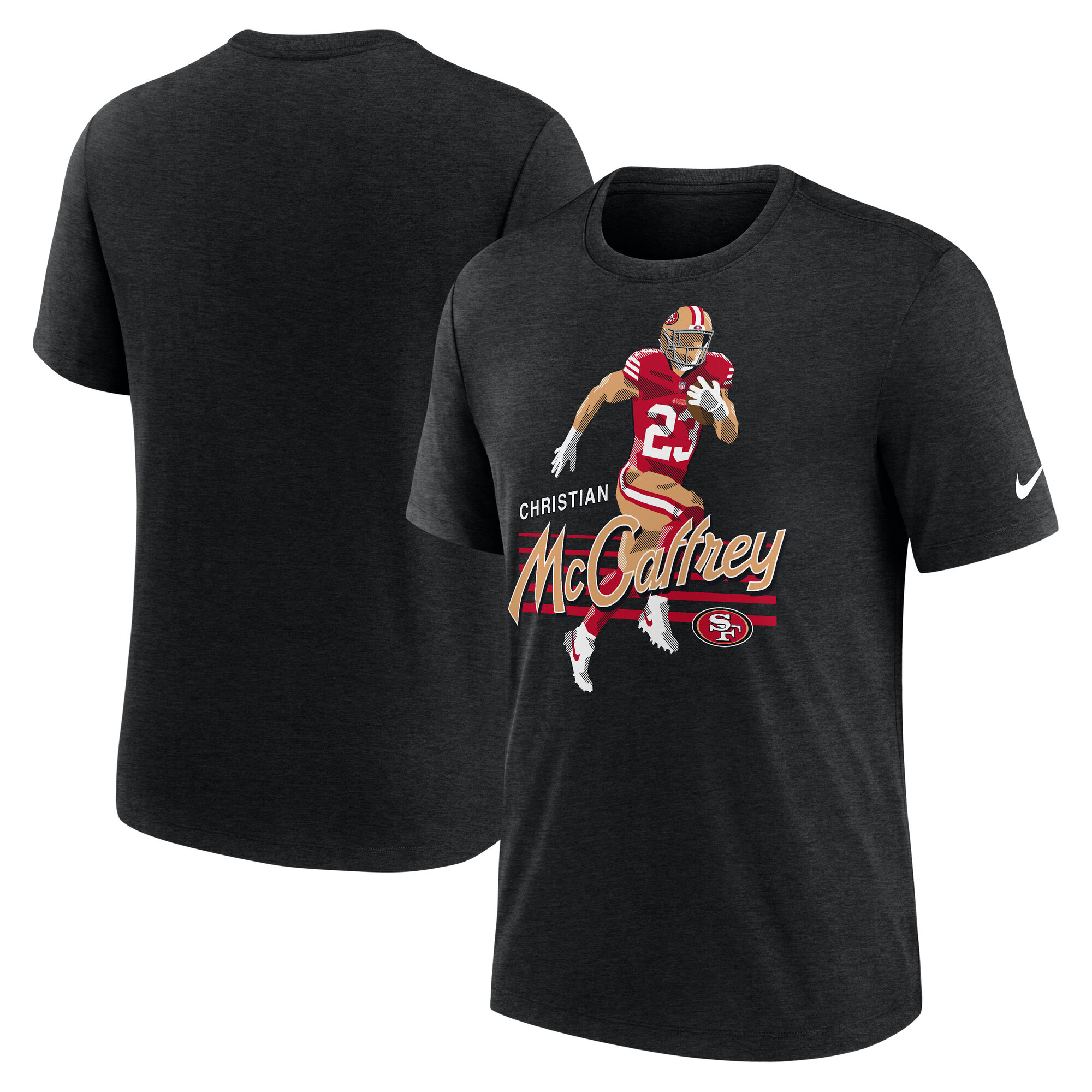 Men's Nike Christian McCaffrey Heather Black San Francisco 49ers Player Graphic T-Shirt