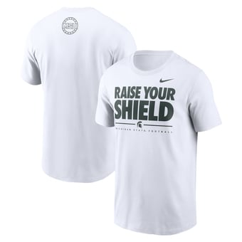 Men's Nike White Michigan State Spartans 2025 Football Fan Raise Your Shield T-Shirt