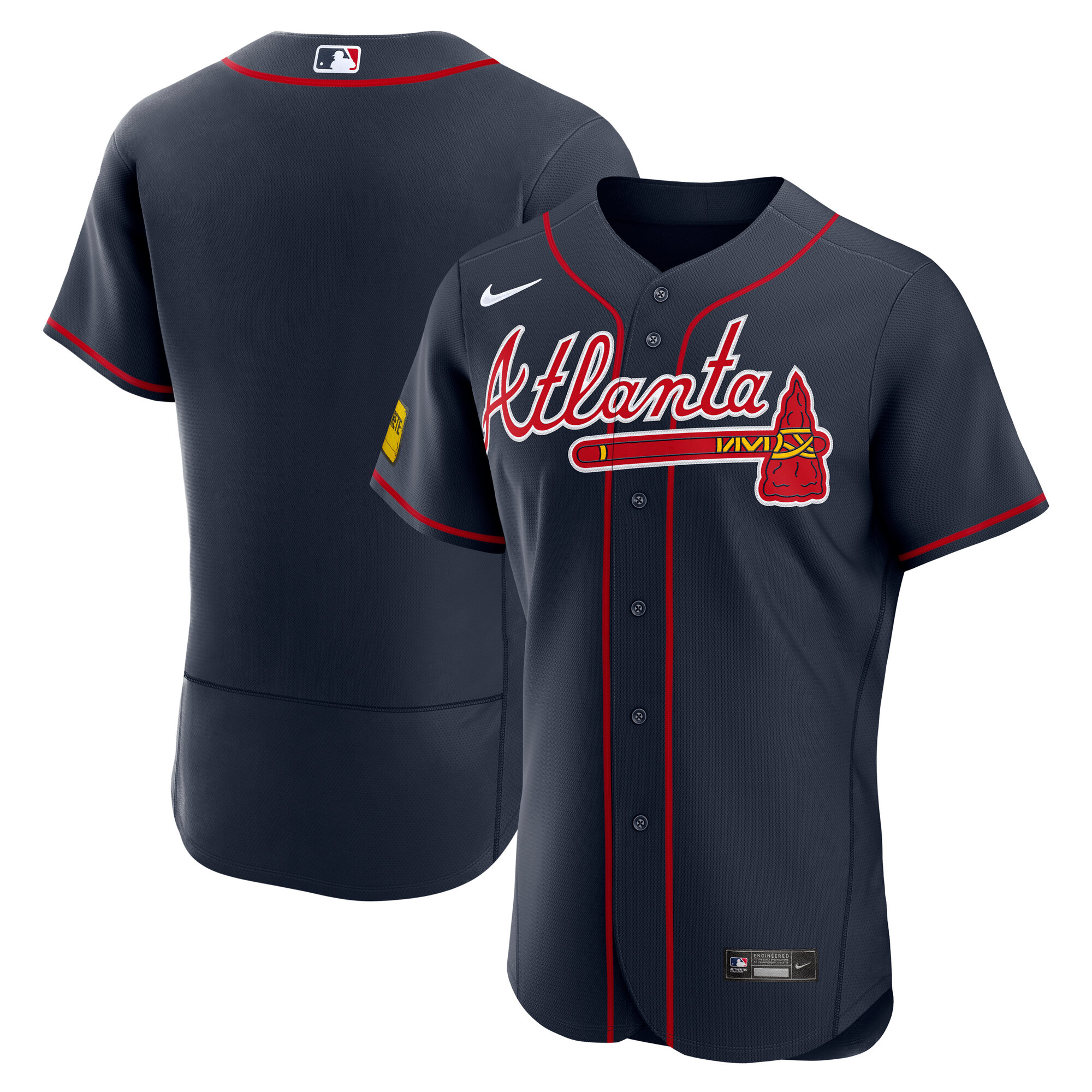 Men's Nike Dark Blue Atlanta Braves Alternate Sponsor Patch Authentic Jersey