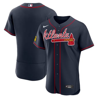 Men's Nike Dark Blue Atlanta Braves Alternate Sponsor Patch Authentic Jersey
