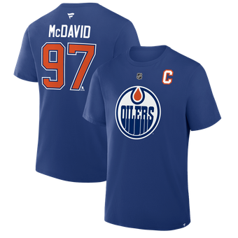 Men's Fanatics Connor McDavid Royal Edmonton Oilers Captain Authentic Stack Name & Number T-Shirt