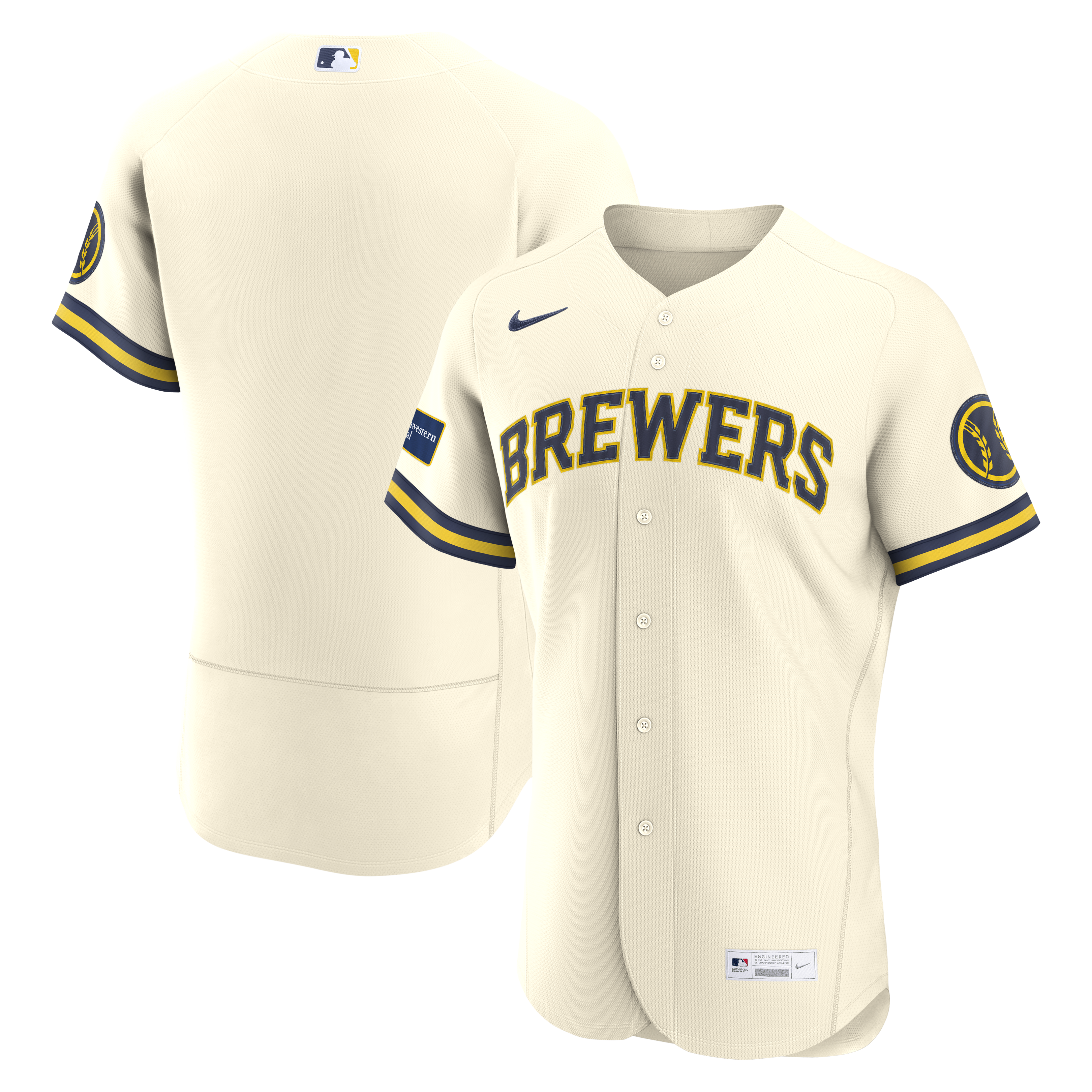 Men's Nike Cream Milwaukee Brewers Home Sponsor Patch Authentic Jersey