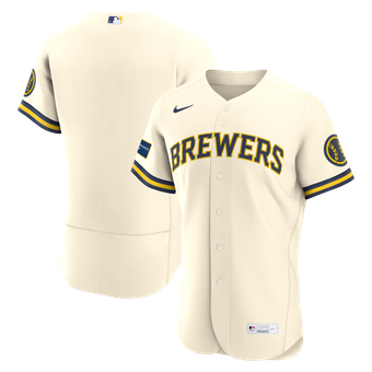 Men's Nike Cream Milwaukee Brewers Home Sponsor Patch Authentic Jersey