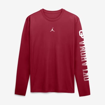 Men's Jordan Brand  Crimson Oklahoma Sooners Primetime Logo Sleeve Legend Dri-FIT Long Sleeve T-Shirt