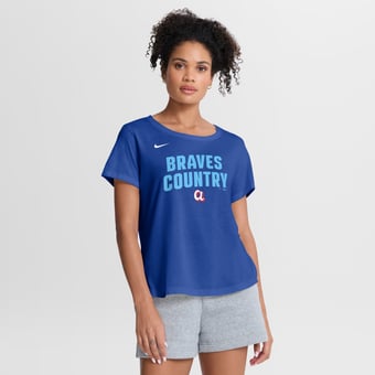 Women's Nike Royal Atlanta Braves 2026 City Connect Team Phrase Lockup Tri-Blend T-Shirt