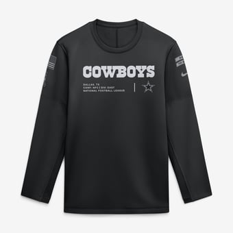 Men's Nike  Black Dallas Cowboys 2026 Salute to Service Sideline Coaches Crewneck Therma-FIT Sweatshirt