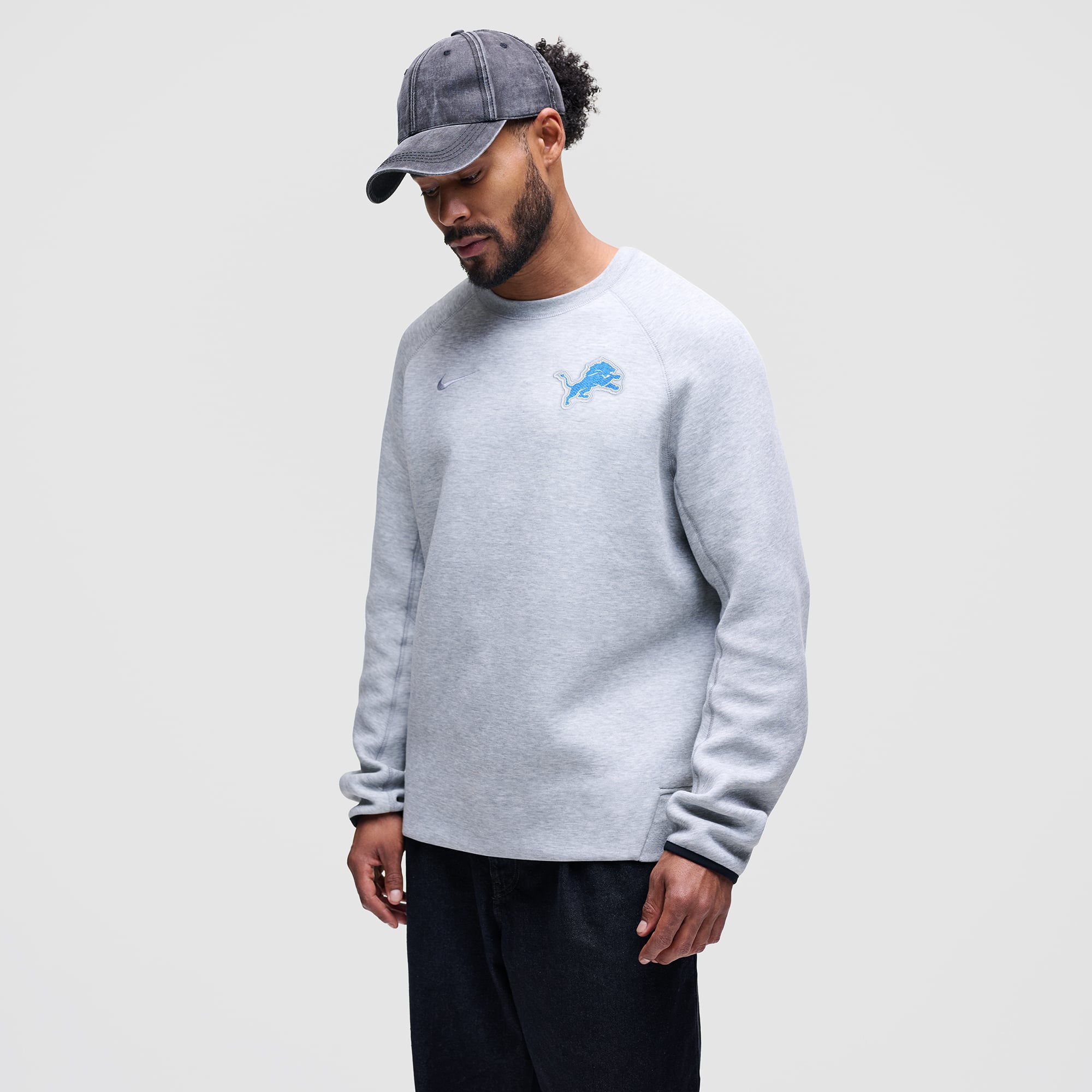 Men's Nike Heather Gray Detroit Lions Tech Fleece Raglan Sweatshirt