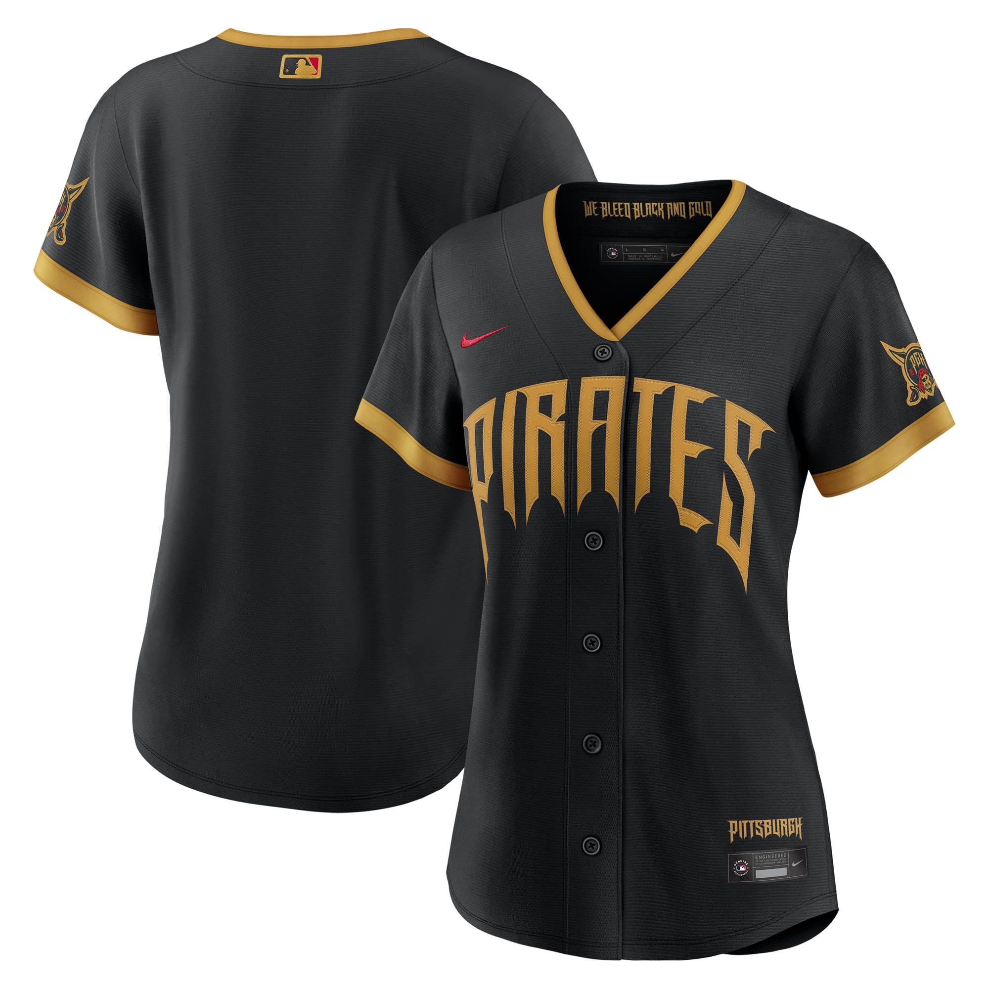 Maglia da donna Nike nera dei Pittsburgh Pirates 2026 City Connect Stadium