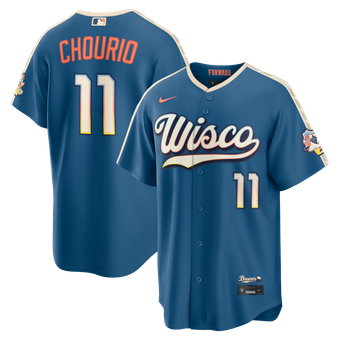 Men's Nike Jackson Chourio Mineral Blue Milwaukee Brewers 2026 City Connect Stadium Jersey