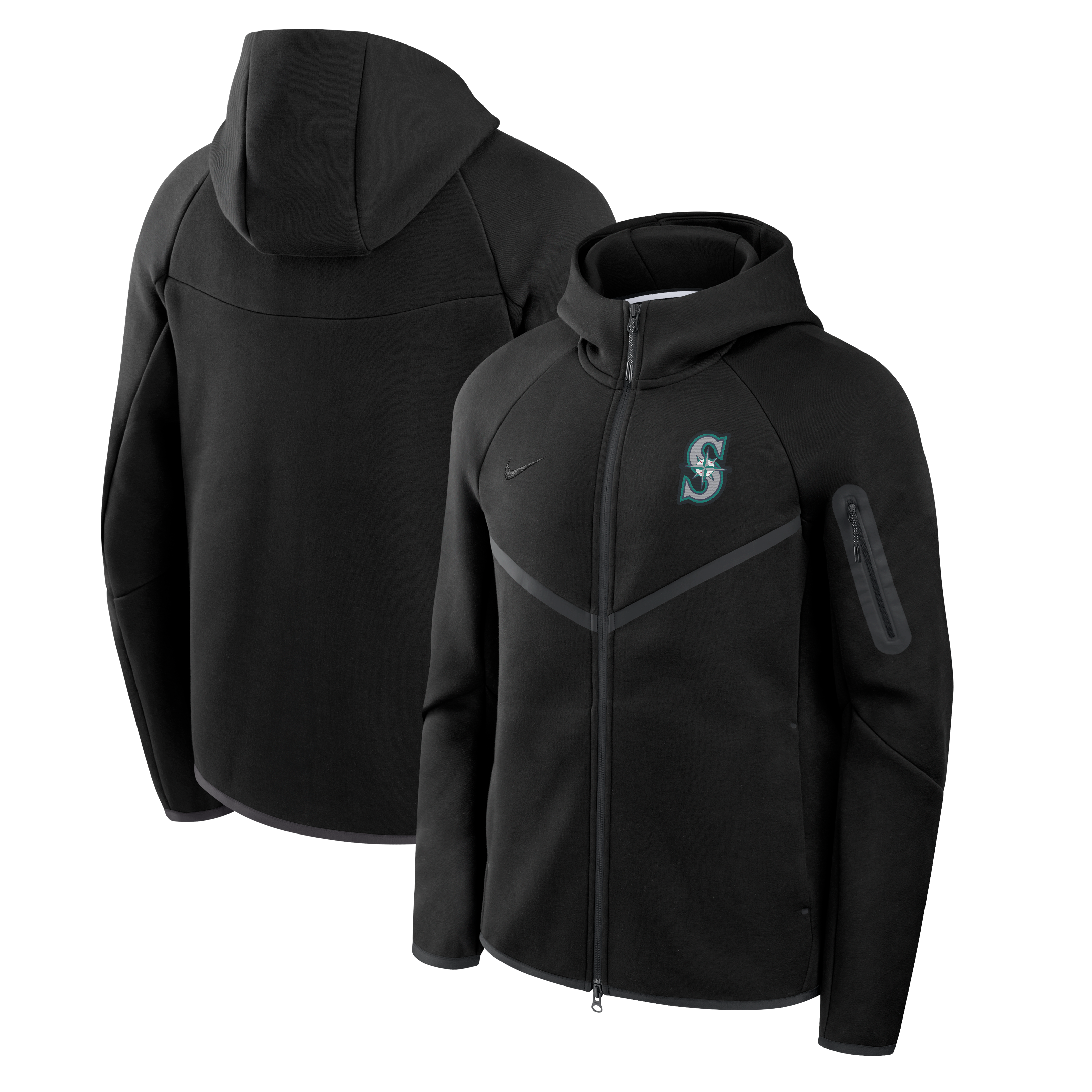 Men's Nike Black Seattle Mariners Tech Fleece Raglan Full-Zip Windrunner Hoodie