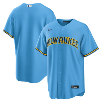Men's Nike Powder Blue Milwaukee Brewers Road Replica Jersey
