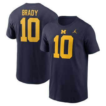 Men's Nike Tom Brady Navy Michigan Wolverines Name & Number T-Shirt