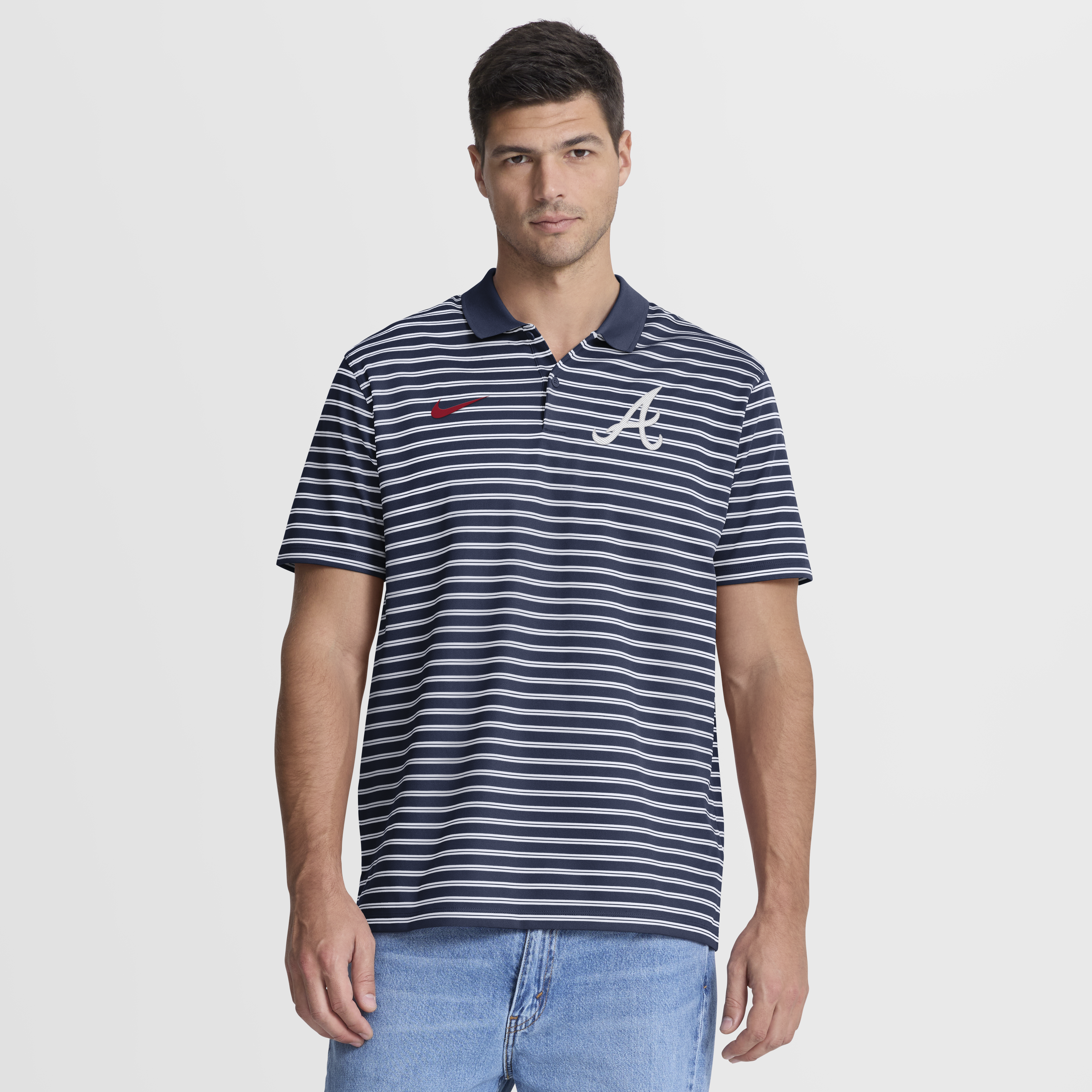 Men's Nike Navy/White Atlanta Braves Striped Victory Dri-FIT Polo