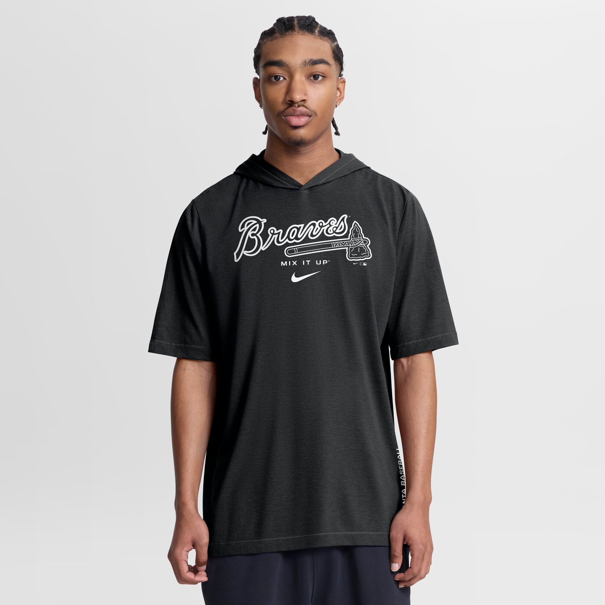 Men's Nike Black Atlanta Braves Arched Wordmark Tri-Blend Hooded T-Shirt