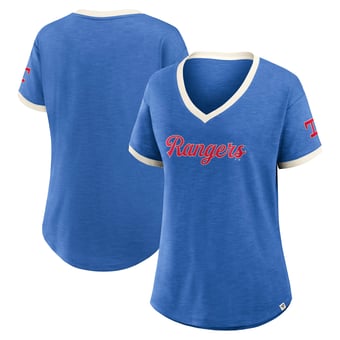 Women's Fanatics Royal Texas Rangers Relaxed Fit Vintage Play? Slub V-Neck Fashion Top