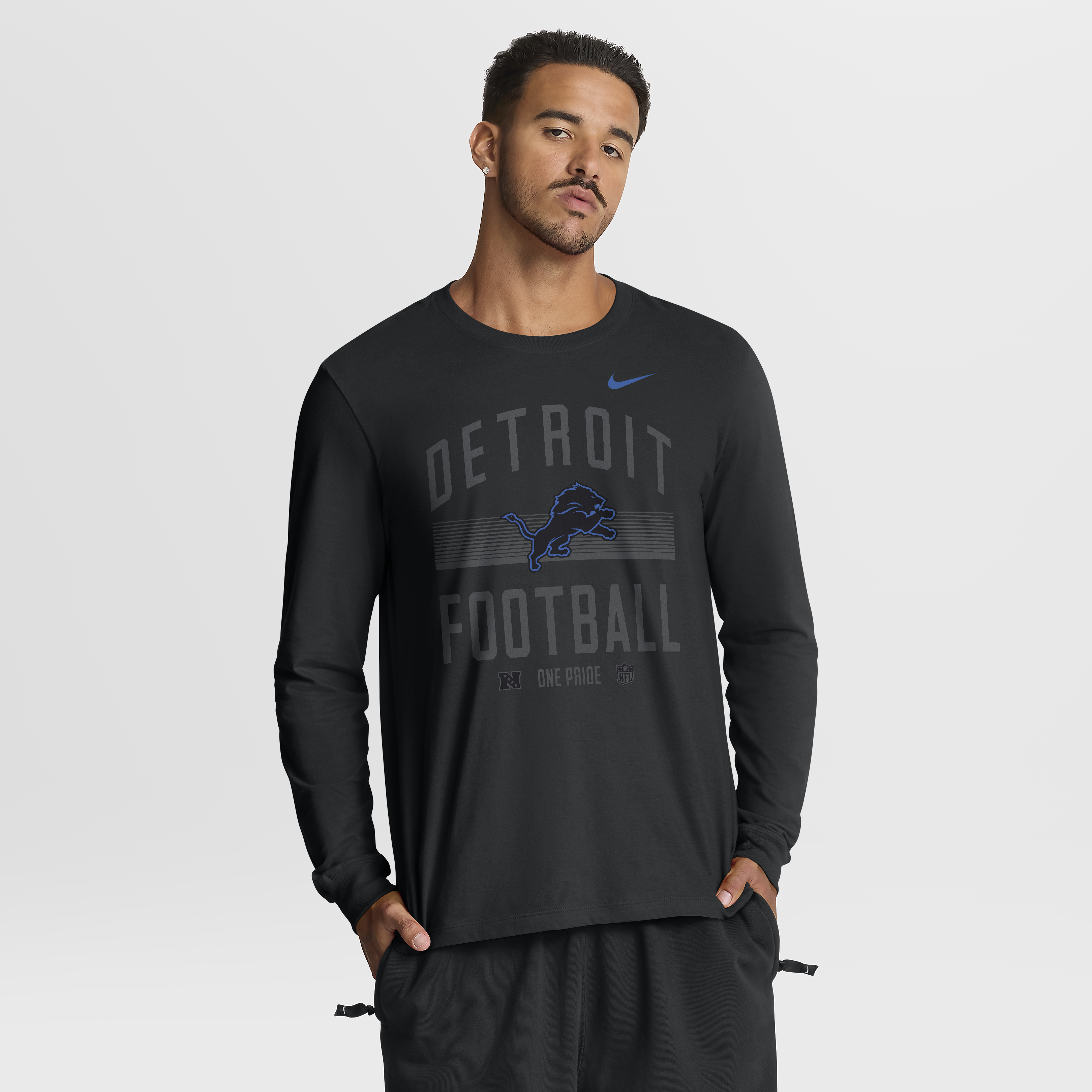 Men's Nike Black Detroit Lions Always Prepared Essential Cotton Long Sleeve T-Shirt