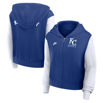 Women's Nike Royal/White Kansas City Royals Cooperstown Collection Cropped Full-Zip Hoodie