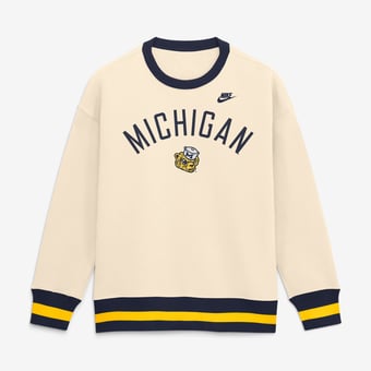 Women's Nike  Natural Michigan Wolverines Oversized Legacy Pullover Crew