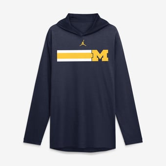 Men's Jordan Brand Navy Michigan Wolverines Primetime Pattern Tri-Blend Dri-FIT Long Sleeve Hooded T-Shirt